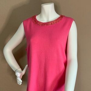 Pink sequin neckline sleeveless light sweater